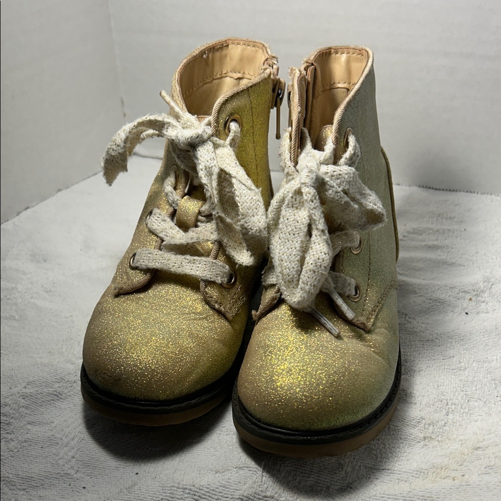 Cat & Jack Shimmering Gold Lace-Up Boots size 9